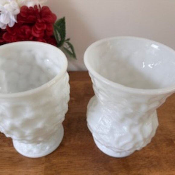 E.O. Brody Milk Glass Vases Vintage White Textured Pedestal Planters Retro Mid-C - Picture 3 of 7
